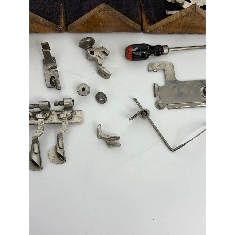 Antique Singer Sewing Machine Puzzle Box with Accessories Parts Roll Up